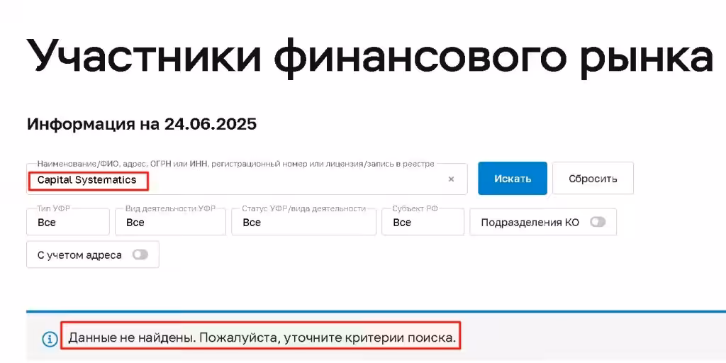 Capital Systematics проверка лицензии