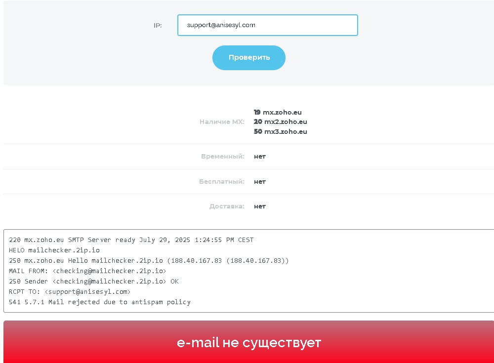 Anisesyl проверка почты