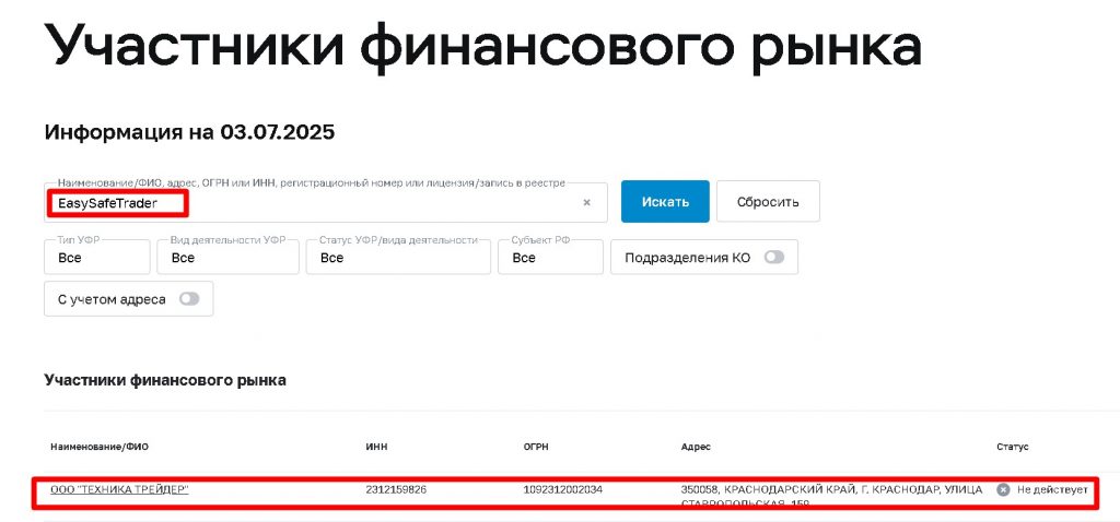 EasySafeTrader проверка лицензии