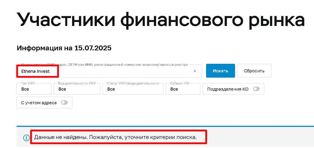 Ethena Invest проверка лицензии