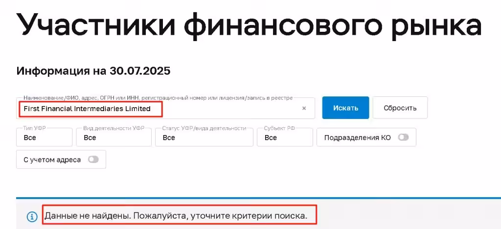 First Financial Intermediaries Limited проверка лицензии