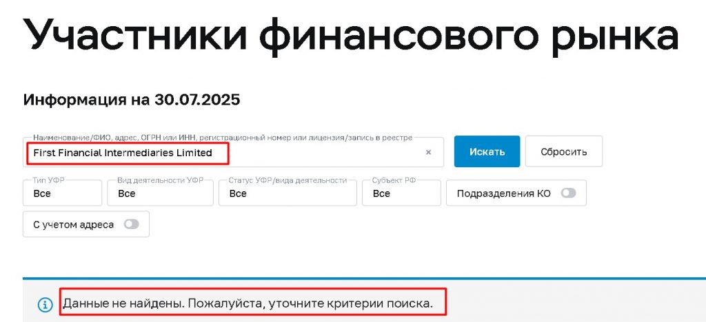 First Financial Intermediaries Limited проверка лицензии