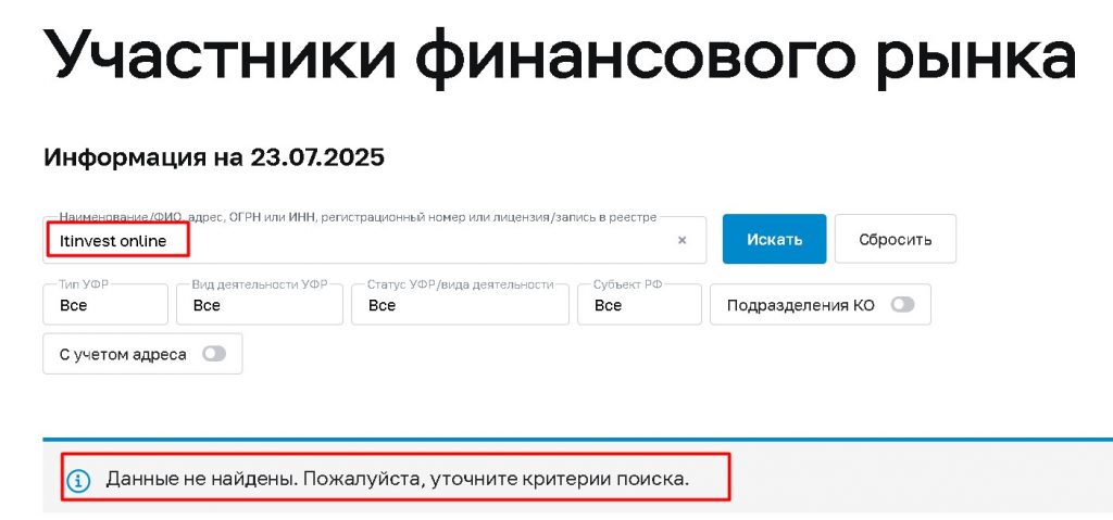 Itinvest.online проверка лицензии