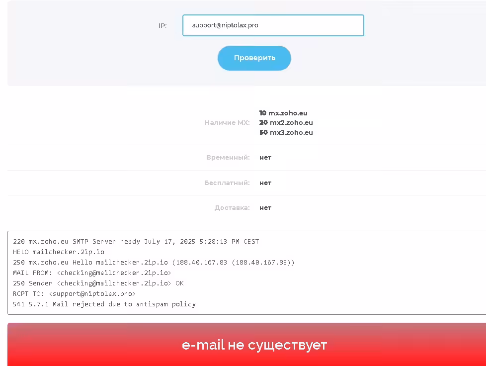 Проверка e-mail support@niptolax.pro