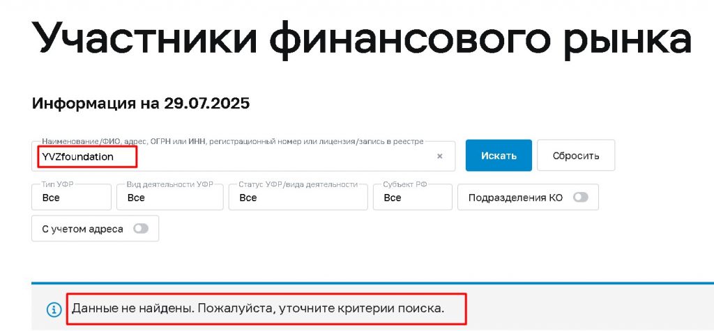 YVZfoundation проверка лицензии