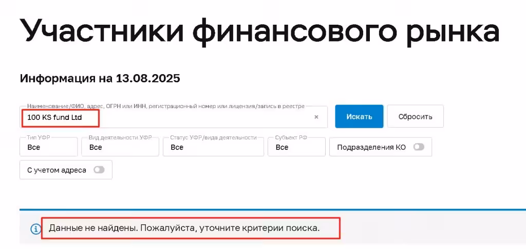 100 KS Fund Ltd проверка лицензии