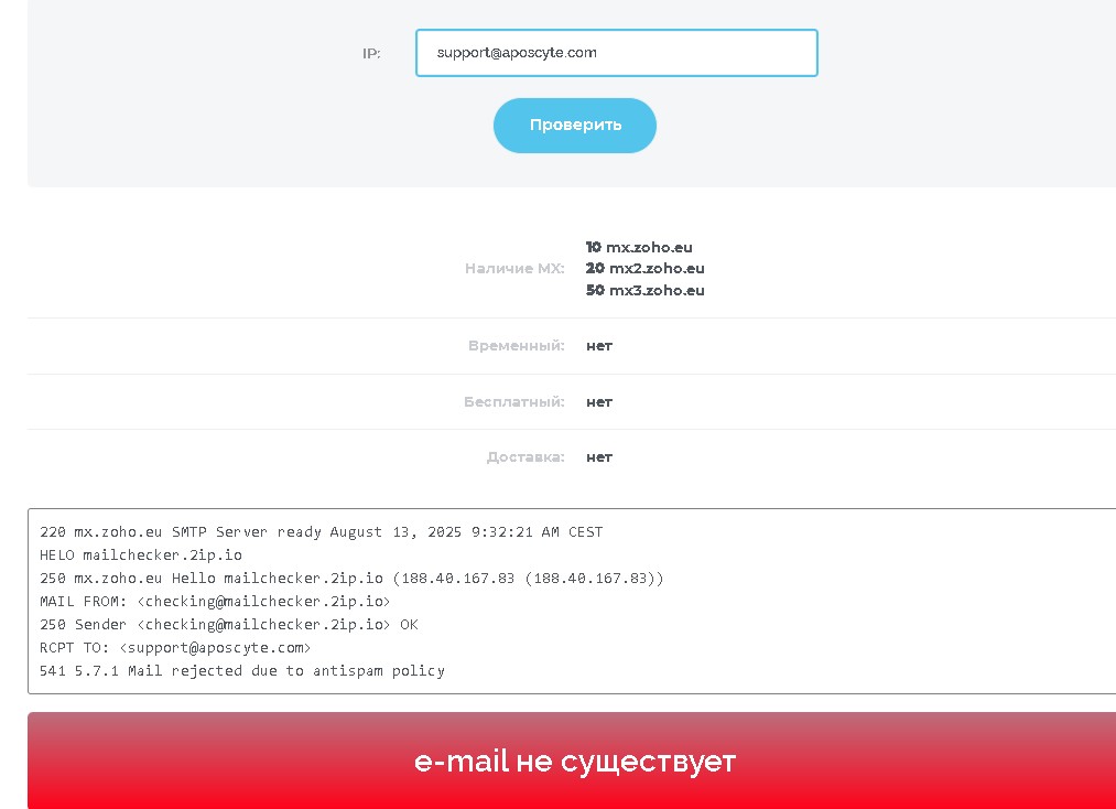 Aposcyte проверка e-mail
