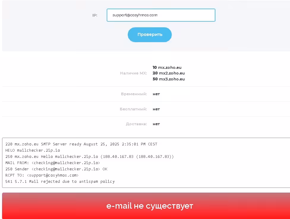 Cosyhmos проверка почты