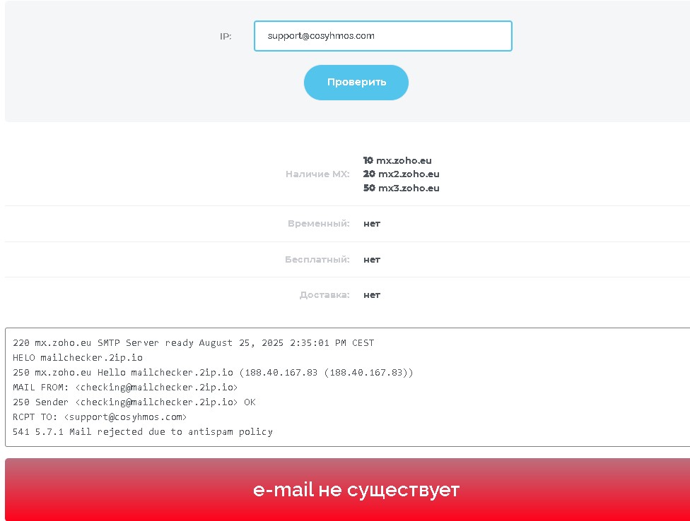 Cosyhmos проверка почты