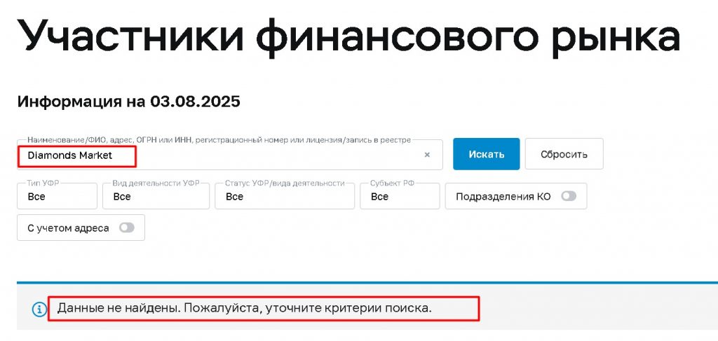 Diamonds Market проверка лицензии