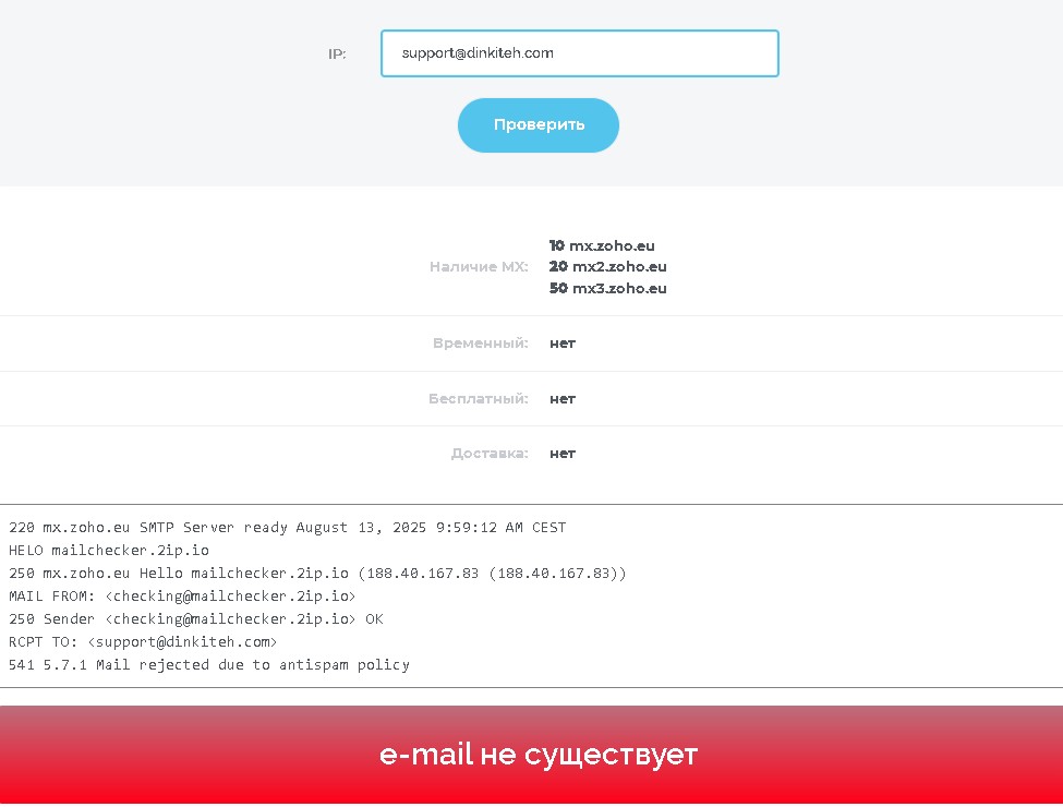 Dinkiteh проверка почты
