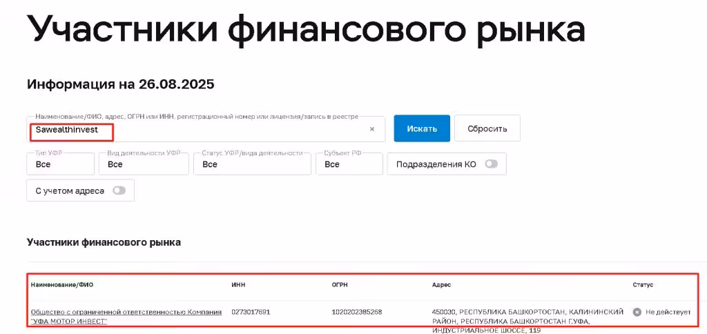 Sawealthinvest проверка лицензии
