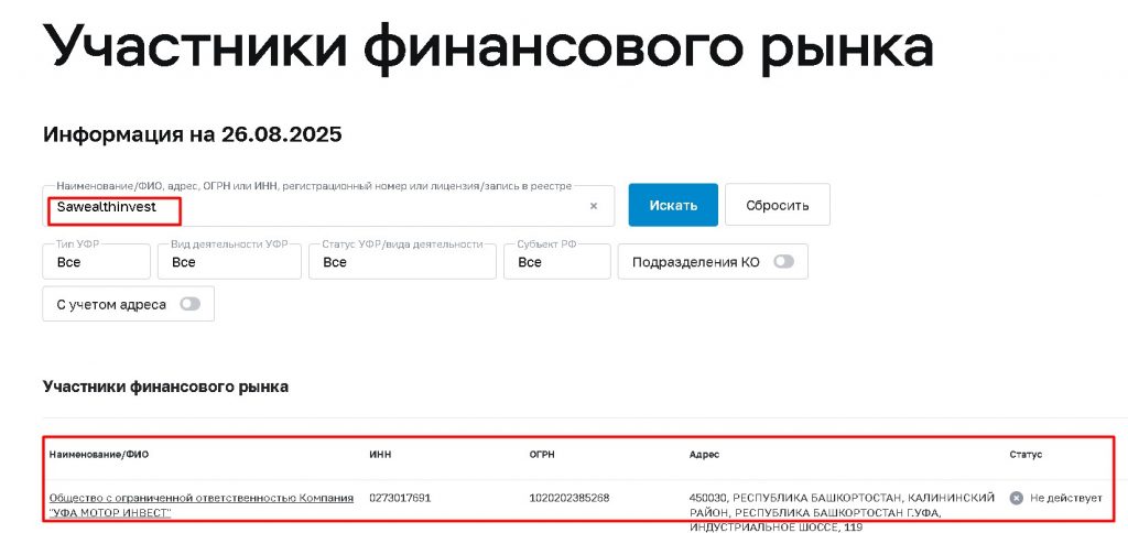 Sawealthinvest проверка лицензии