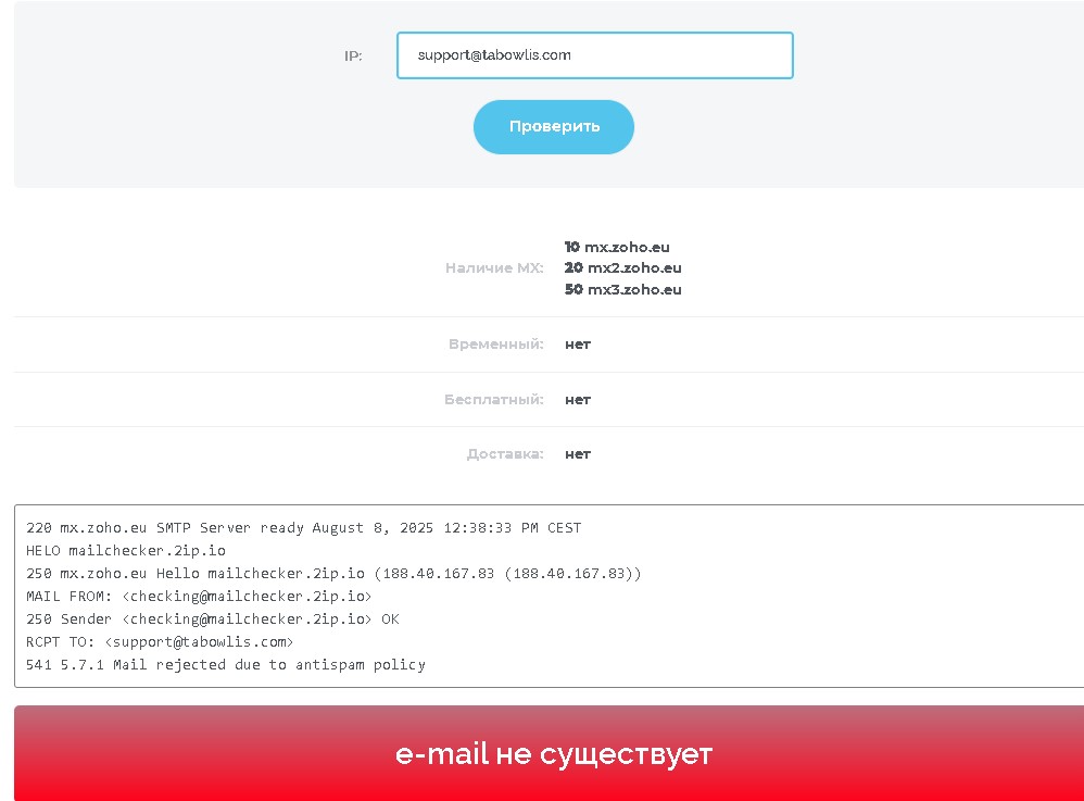 Tabowlis проверка почты