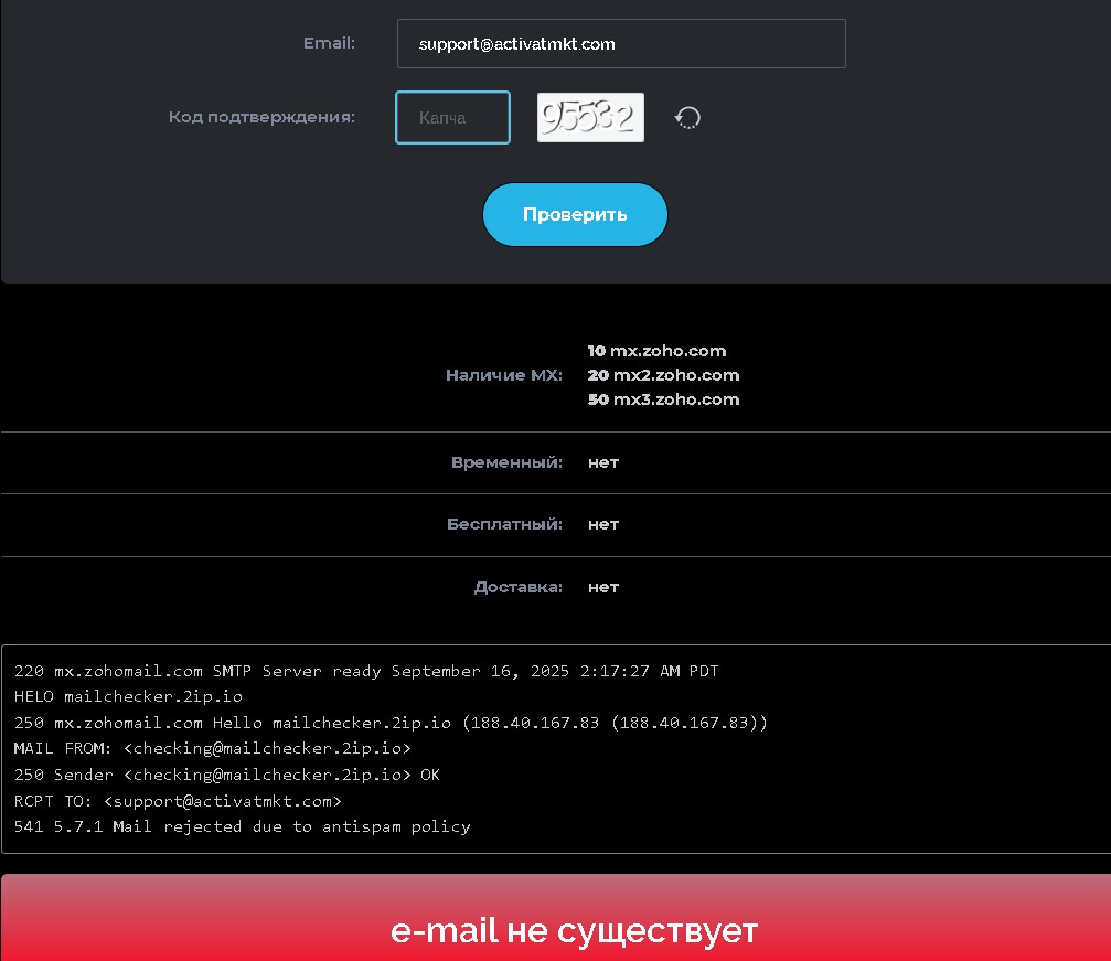 Activat MKT проверка почты
