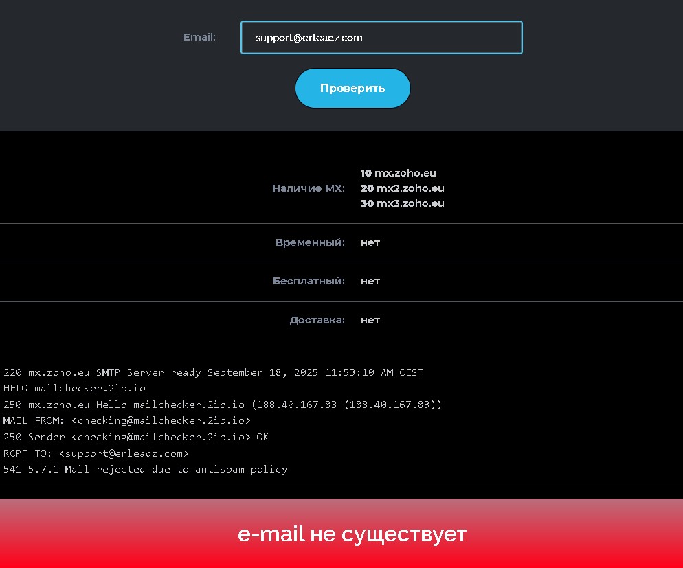 Erleadz проверка почты