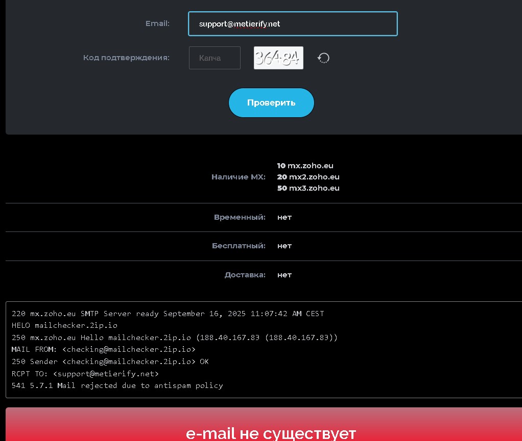 Metierify проверка почты