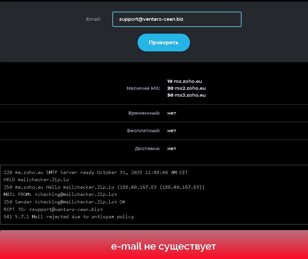 Ventarocean проверка почты