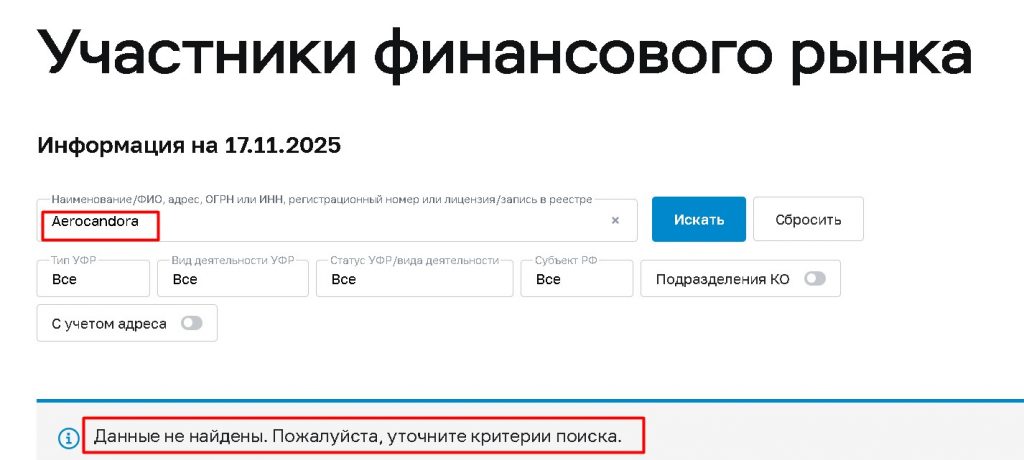 Aerocandora проверка лицензии